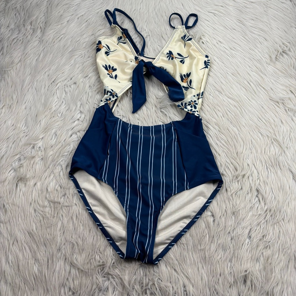 Nani Swimwear Women's S Ray High Tide One Piece Swimsuit Blue Floral Stripe
